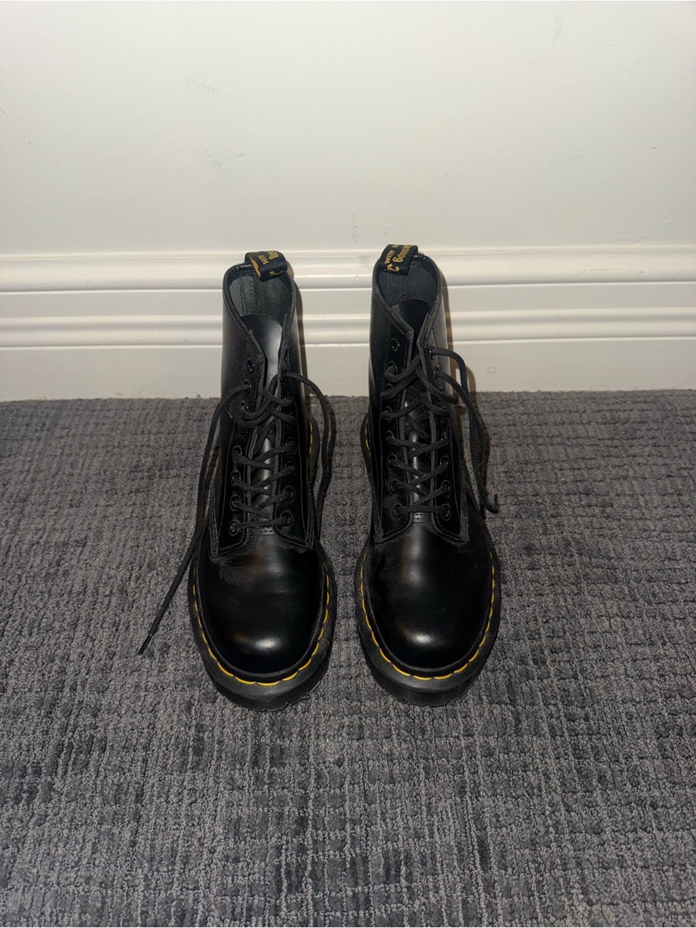 Dr. Martens Jadon Black Leather Platform Combat Boots - Size 7